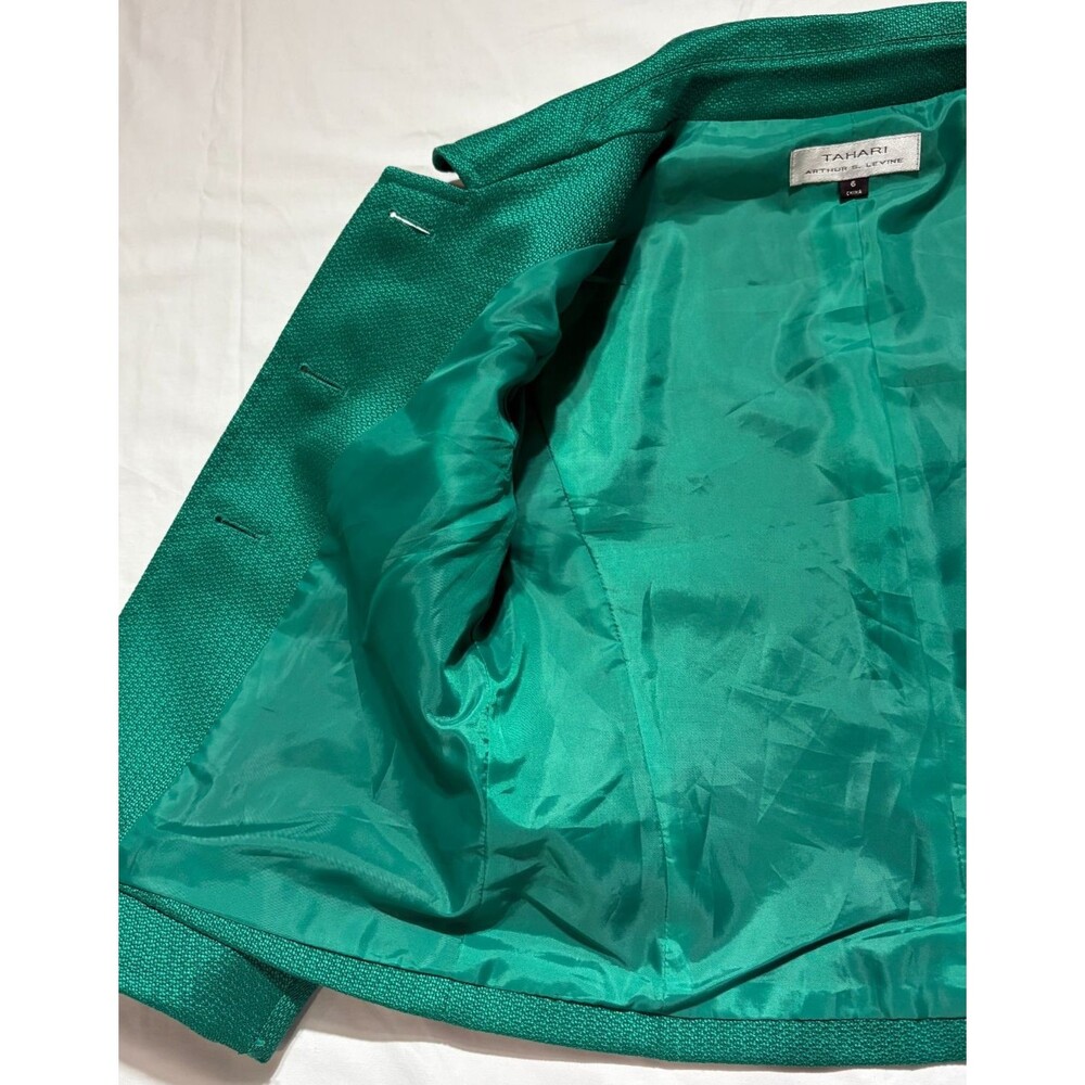 Tahari Green Textured Cropped Blazer Jacket Womens Sz 6 Retro 3 Button Cuffed - Picture 9 of 16
